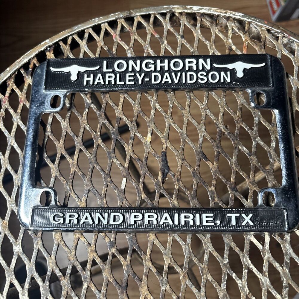 OEM Harley Davidson Chrome Motorcycle License Plate Frame Longhorn Tx